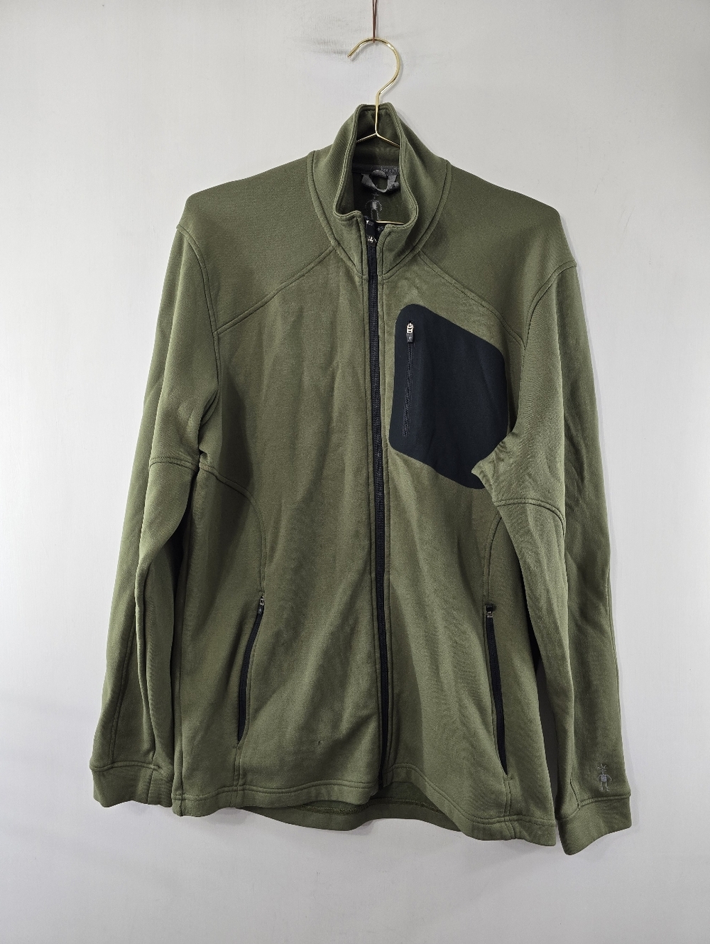 Smartwool Synergy Merino Wool Full Zip Jacket Olive Army Green Mens Size L HTF